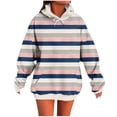 thumbnail image 1 of SwiftWear Women's Multicolor Stripe Print Long Hoodie - Color Block Pullover Casual Tops with Pocket, Drop Shoulder Lounge wear Purple, 1 of 5