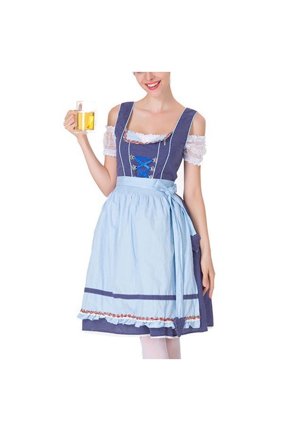 Women's Oktoberfest Beer Maid Dirndl Dress - S-3XL Floral Embroidered Apron Dress with Lace Sleeve & Adjustable Corset