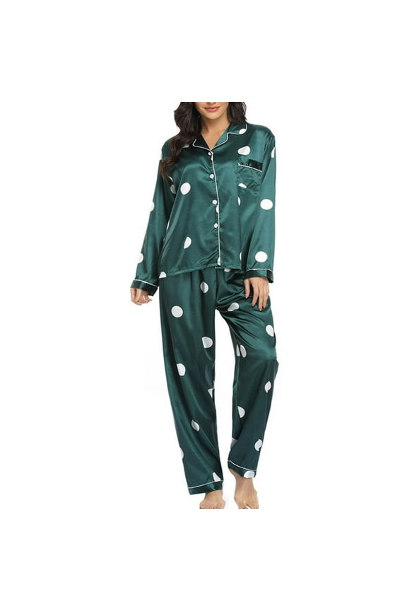 Women’s Pajama Sets Satin-Like Pajamas for Women | Floral/Polka Dot/Cheetah Print Long Sleeve & Pants Pajama Sets | Women’s Sleepwear & Loungewear | 2-Piece Pajama Outfits