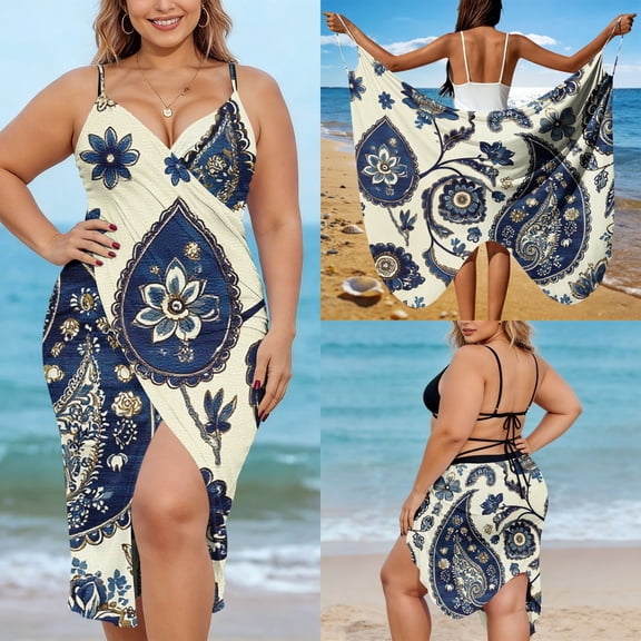 SwiftWear Women's Pareo Beach Cover Up Wrap Dress & Shawl - Multi-way Lightweight Butterfly Print Backless Sarong for Vacation Pool