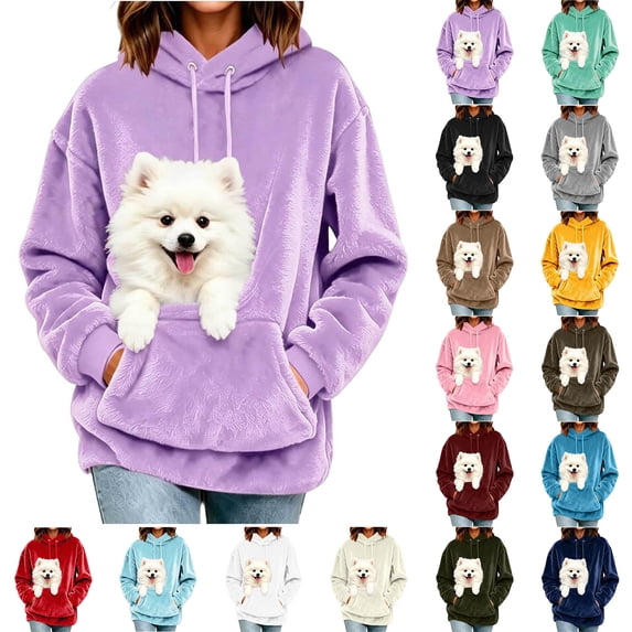 SwiftWear Women's Pet Pouch Hoodie Kangaroo Pocket Dog Cat Carrier Sweatshirt Cute Long Sleeve Pet Parent Pullover for Small Dogs Cats