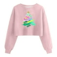 thumbnail image 1 of SwiftWear Women's Pink Christmas Print Cropped Sweatshirt Festive Bowknot Design Top with Snowman Motif, Soft Crewneck Casual Holiday Wear, 1 of 2
