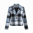 thumbnail image 1 of SwiftWear Women's Plaid Cropped Blazer Lapel Collar Button Down Work Office Jacket Casual Long Sleeve Coat for Fall Spring​​, Blue, 1 of 6