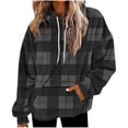 thumbnail image 1 of SwiftWear Women's Plaid Flannel Hoodie Cozy Weighted Fleece-Lined Pullover Soft Long Sleeve Casual Sweatshirt Loungewear Black, 1 of 5