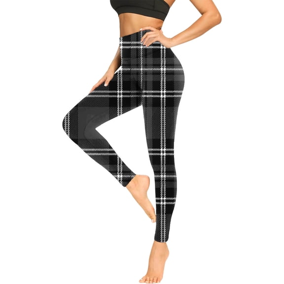 SwiftWear Women's Plaid Leggings | High Waist Workout Yoga Pants | Non-Slip Gym to Street Stretch Tights in Blue & Black
