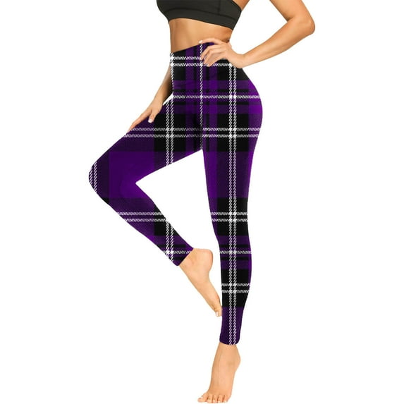 SwiftWear Women's Plaid Leggings | High Waist Workout Yoga Pants | Non-Slip Gym to Street Stretch Tights in Blue & Black
