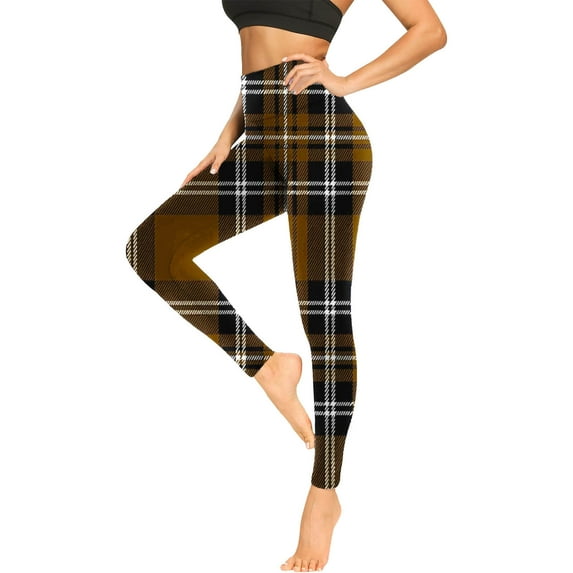 SwiftWear Women's Plaid Leggings | High Waist Workout Yoga Pants | Non-Slip Gym to Street Stretch Tights in Blue & Black