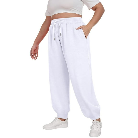 SwiftWear Women's Plus Size Cuffed Baggy Jogger Pants with Drawstring Waist, Casual Comfortable Lounge Sweatpants with Side Pockets L-4XL