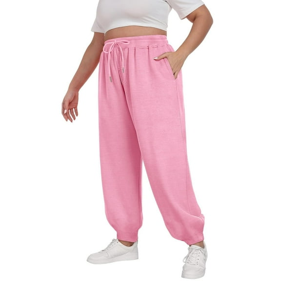 SwiftWear Women's Plus Size Cuffed Baggy Jogger Pants with Drawstring Waist, Casual Comfortable Lounge Sweatpants with Side Pockets L-4XL