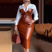 knee length dresses for ladies As by DF Women's Aphrodite Stretch Leather Dress - Chai main image 0