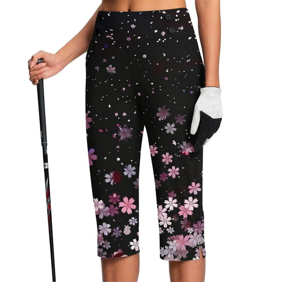 SwiftWear Women's Plus Size Floral Print Capri Pants - High Waisted Stretch Yoga Capris with Pockets, Stretch Workout Casual Cropped Dress Work Pants S-5XL