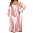thumbnail image 1 of SwiftWear ​Women's Plus Size Pink & White Faux Silk Pajamas 2-Piece Set – V-Neck Sleep Dress & Robe | Soft Loungewear XL-5XL | Comfortable Bedtime Outfit, 1 of 9