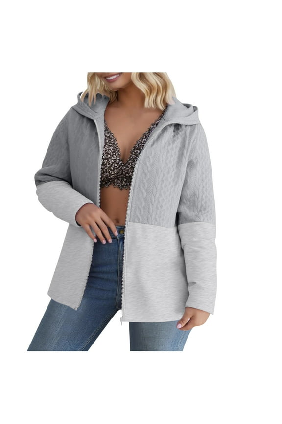 Women's Plus Size Ribbed Knit Zip up Hoodie Cardigan Long Sleeve Open Front Jacket with Pockets Gray