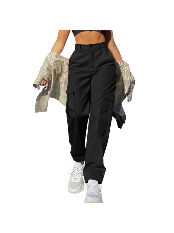 Women's Plus-Size Straight Leg Cargo Pants Utility Work Trousers with Multiple Pockets, Relaxed Fit Casual Pants S-5XL