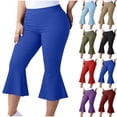 thumbnail image 1 of SwiftWear Women's Plus Size Stretch Yoga Capris Tummy Control Flared Hem Athletic Workout Pants with Pockets​, 1 of 6