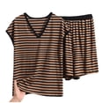 thumbnail image 1 of SwiftWear Women’s Plus Size Striped V-Neck Sleepwear Set – Soft, Oversized, Cotton Sleeveless Tops & Shorts with Pockets Pajamas Set 2 Piece, 1 of 3