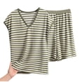 thumbnail image 1 of SwiftWear Women’s Plus Size Striped V-Neck Sleepwear Set – Soft, Oversized, Cotton Sleeveless Tops & Shorts with Pockets Pajamas Set 2 Piece, 1 of 3