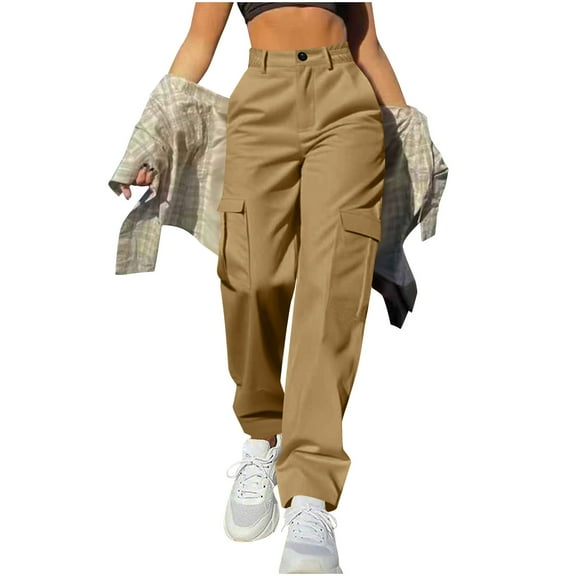 SwiftWear Women's Plus-Size Utility Cargo Pants with High Waist Straight Leg Workwear Trousers Comfortable Casual Pants S-5XL