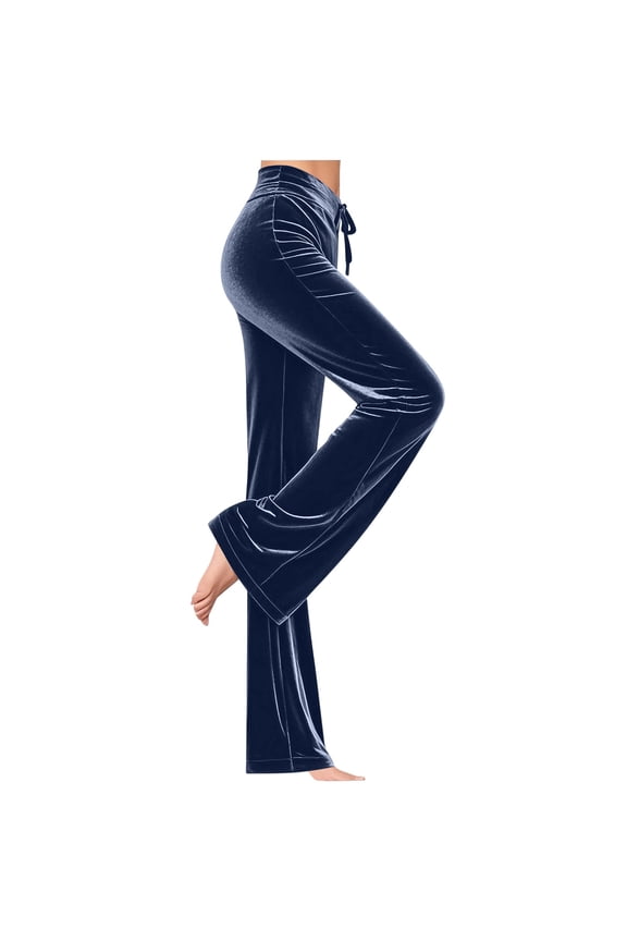 Women's Plus Size Velvet Flare Leg Yoga Pants with Drawstring Waist, Elegant Draping Casual Trousers Comfortable Solid Color Lounge Pants S-3XL