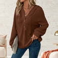 thumbnail image 1 of SwiftWear Women's Plus-Size Waffle-Knit Button-Front Hoodie Soft Textured Pullover Tops with Long Sleeves, Relaxed Fit Loungewear Brown, 1 of 7