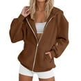 thumbnail image 1 of SwiftWear Women's Plus-Size Zip-Up Hoodie with Raglan Sleeves - Casual Oversized Sweatshirt Hooded Pullover Jacket with Pockets Brown, 1 of 7
