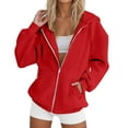 thumbnail image 1 of SwiftWear Women's Plus-Size Zip-Up Hoodie with Raglan Sleeves - Casual Oversized Sweatshirt Hooded Pullover Jacket with Pockets Red, 1 of 7