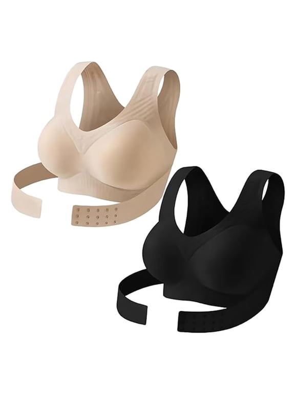 Women's Posture Corrector Sports Bra Seamless Wireless Full Coverage with Back Support & Wide Straps 2PCS