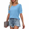 thumbnail image 1 of SwiftWear Women's Puff Sleeve T-Shirt Crew Neck Loose Fit Short Sleeve Top Casual Blouse Summer Basic Tee​ Light Blue, 1 of 7