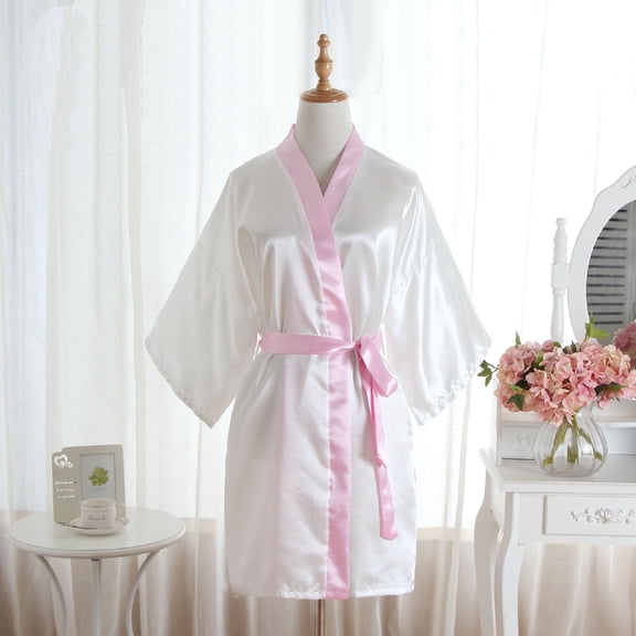 SwiftWear Women's Pure Satin Kimono Robes Bridesmaid Bride Party Wedding Robes Lightweight Luxury Silky Bathrobes Loungewear Sleepwear, White