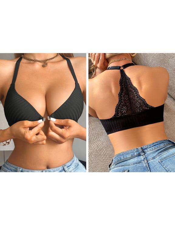 Women's Push Up Bra Lace Racerback Front Closure Bras Support & Lift Underwire Plunge Tshirt Bra