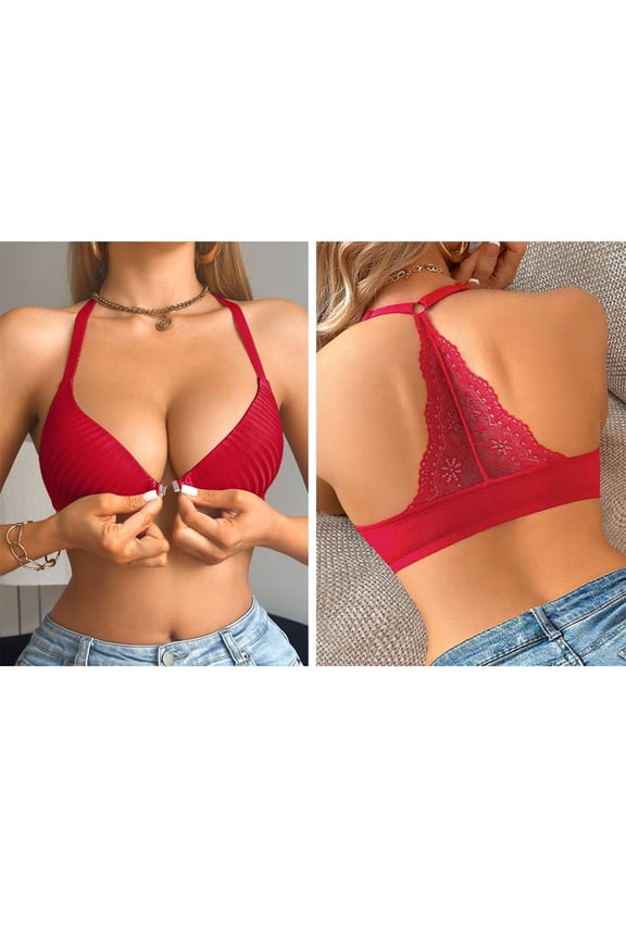 Women's Push Up Bra Lace Racerback Front Closure Bras Support & Lift Underwire Plunge Tshirt Bra