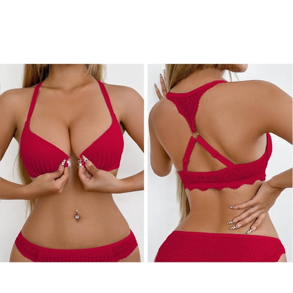SwiftWear Women's Racerback Bra Underwire Push Up Front Closure Lace Plunge Bra for Lift Support & Easy Wear