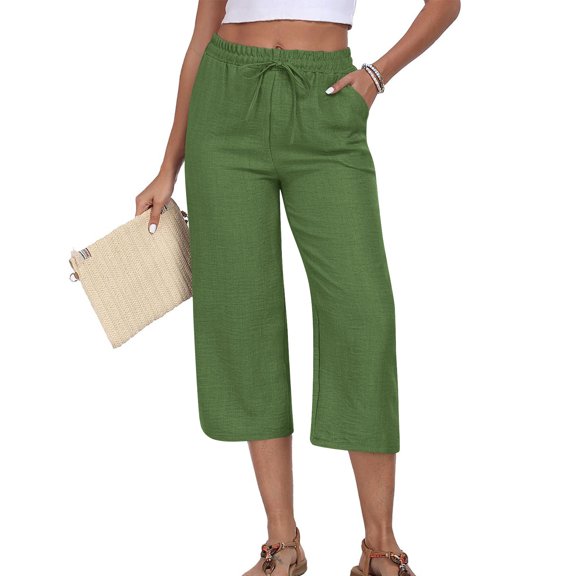 SwiftWear Women's Relaxed Fit Capri Pants with Pockets - Cotton Linen Blend Drawstring Waist Straight-Leg Capris, Casual Comfort S-3XL