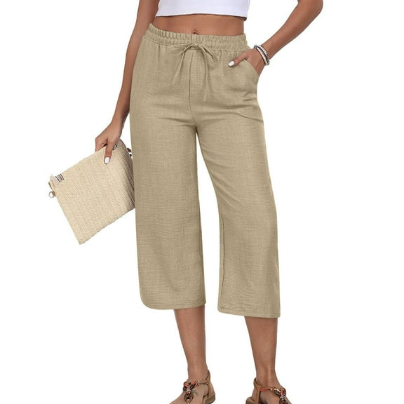 SwiftWear Women's Relaxed Fit Capri Pants with Pockets - Cotton Linen Blend Drawstring Waist Straight-Leg Capris, Casual Comfort S-3XL