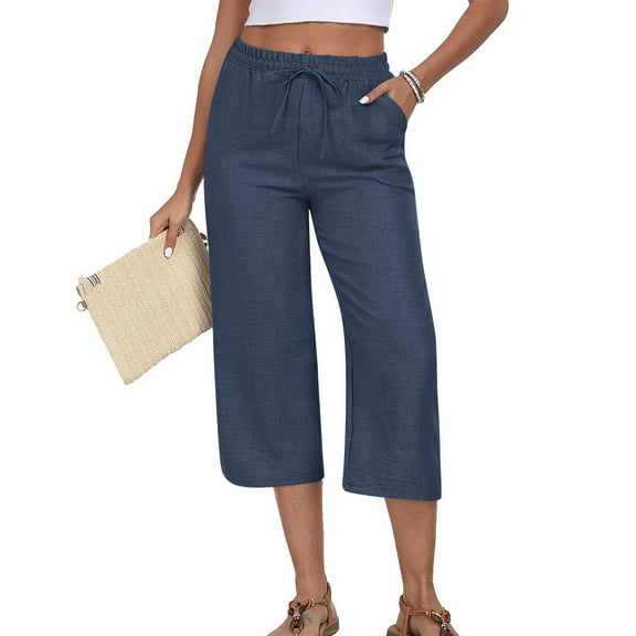 SwiftWear Women's Relaxed Fit Capri Pants with Pockets - Cotton Linen Blend Drawstring Waist Straight-Leg Capris, Casual Comfort S-3XL