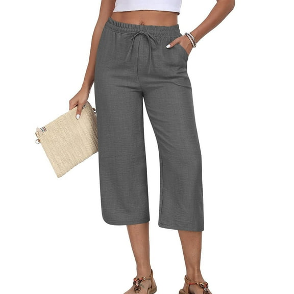 SwiftWear Women's Relaxed Fit Capri Pants with Pockets - Cotton Linen Blend Drawstring Waist Straight-Leg Capris, Casual Comfort S-3XL