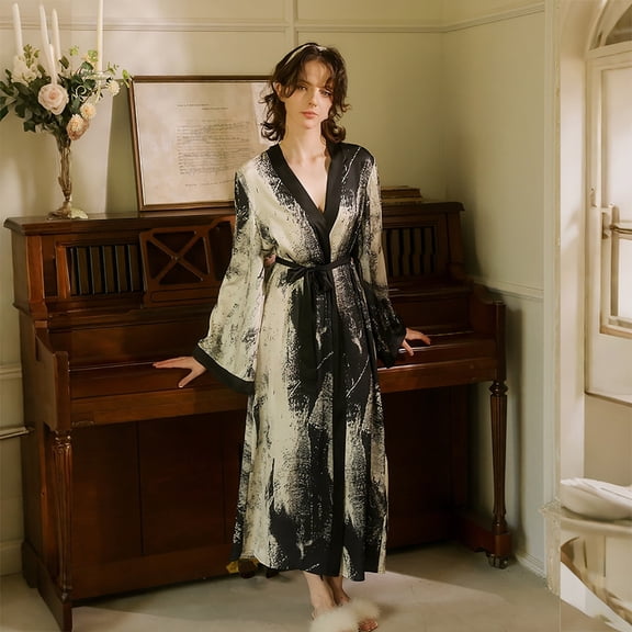 SwiftWear Women's Satin Robe Long Sleeve Luxury Silky Kimono Bathrobe Cover Up with Belt, Ladies Soft Elegant Loungewear Cozy Pajamas Home Wear​, White