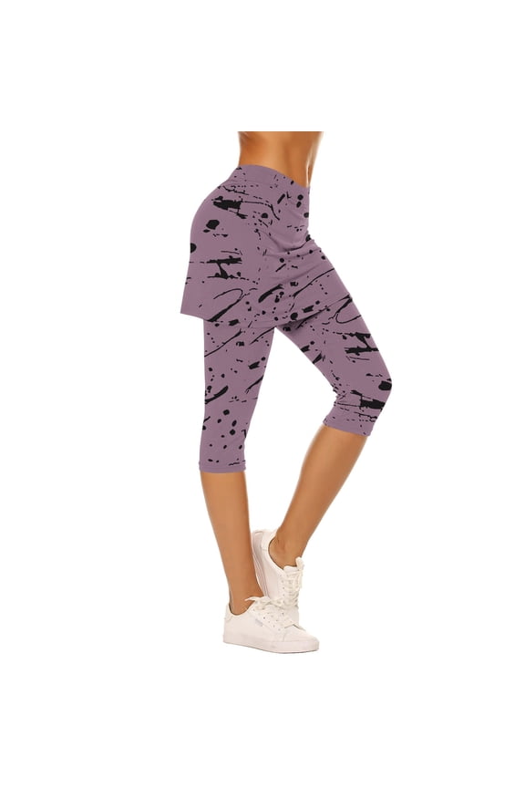Women's Skirted Capri Leggings - High Waisted Yoga Skort with Built-in Pants Athletic Workout Capris S-2XL