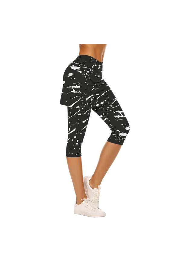 Women's Skirted Capri Leggings - High Waisted Yoga Skort with Built-in Pants Athletic Workout Capris S-2XL