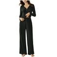 thumbnail image 1 of SwiftWear Women's Soft Cotton Blend Lounge Set Comfy Wide Leg Pajamas V-Neck Relaxed Two Piece Loungewear, Black, 1 of 7