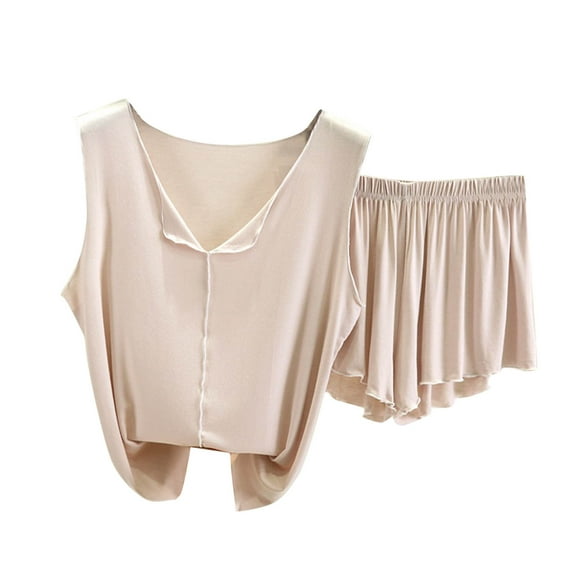 SwiftWear Women's Soft Modal V-Neck Pajama Set – Summer Breathable Shorts & Sleeveless Tank Top, Loose Fit for Cozy Sleep & Lazy Mornings