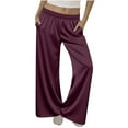 thumbnail image 1 of SwiftWear Women's Soft Satin Lounge Pj Pants Comfortable Wide Leg Sleepwear with Dual Pockets & Adjustable Waist, Breathable Relaxed Fit Pajama S-2XL, 1 of 6