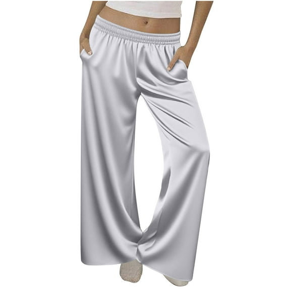 SwiftWear Women's Soft Satin Lounge Pj Pants Comfortable Wide Leg Sleepwear with Dual Pockets & Adjustable Waist, Breathable Relaxed Fit Pajama S-2XL