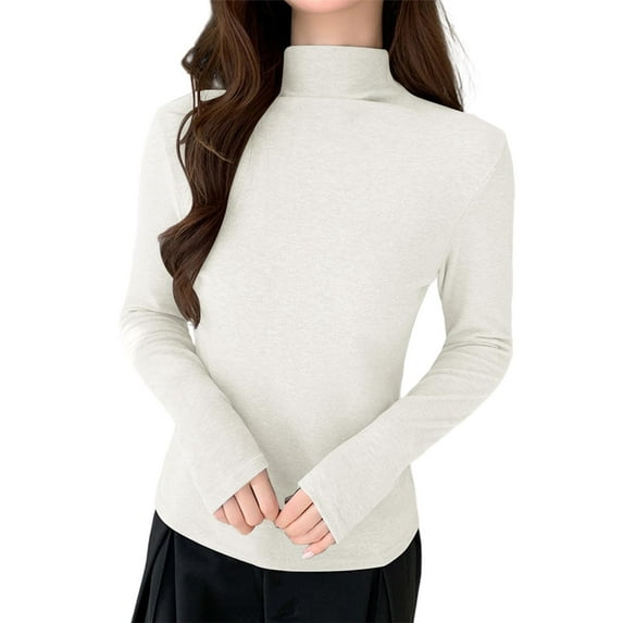 SwiftWear Women's Soft Turtleneck Top Mock Neck Long Sleeve Knit Shirt Stretch Base Layer Thermal Underwear Warn for Fall Winter, Beige