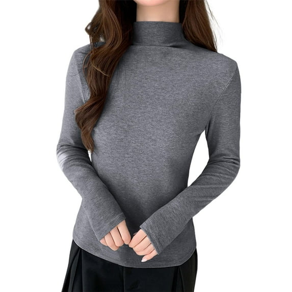SwiftWear Women's Soft Turtleneck Top Mock Neck Long Sleeve Knit Shirt Stretch Base Layer Thermal Underwear Warn for Fall Winter, Gray