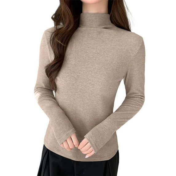 SwiftWear Women's Soft Turtleneck Top Mock Neck Long Sleeve Knit Shirt Stretch Base Layer Thermal Underwear Warn for Fall Winter, Khaki