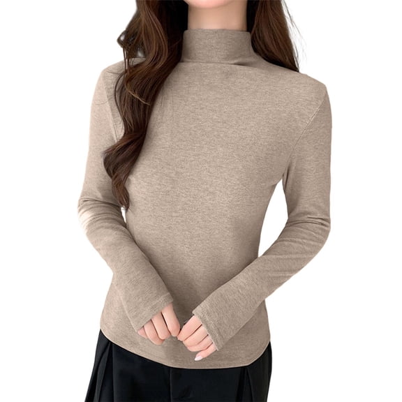 SwiftWear Women's Soft Turtleneck Top Mock Neck Long Sleeve Knit Shirt Stretch Base Layer Thermal Underwear Warn for Fall Winter, Khaki