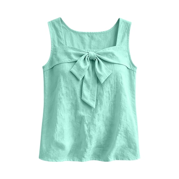SwiftWear Women's Square Neck Tank Top Bow Tie Front Cute Casual Cotton Blouse Loose Fit Summer Top