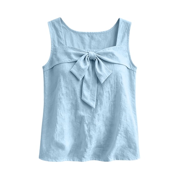 SwiftWear Women's Square Neck Tank Top Bow Tie Front Cute Casual Cotton Blouse Loose Fit Summer Top