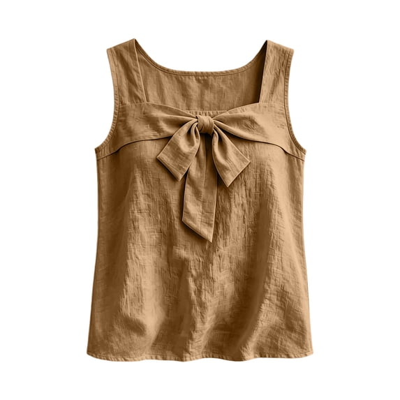 SwiftWear Women's Square Neck Tank Top Bow Tie Front Cute Casual Cotton Blouse Loose Fit Summer Top